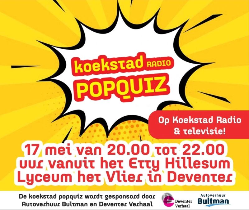 Vanavond van 20 tot 22 uur de Koekstad PopQuiz